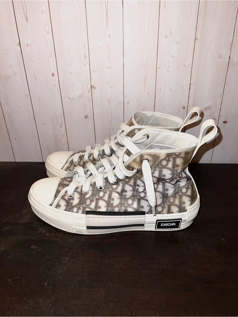 Dior White and Gray High-Top Monogram Sneakers